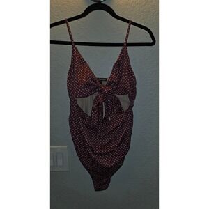 A Pea in the Pod Maternity One Piece Swimsuit Burgundy Polka Dot Tie Front Sz‎ M